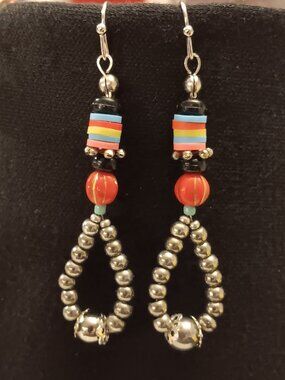 2 for $12 -Beautiful, colorful silvertone beaded loop earring!s